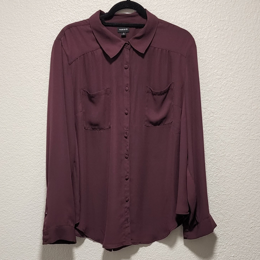 Torrid Button Down Blouse - wine